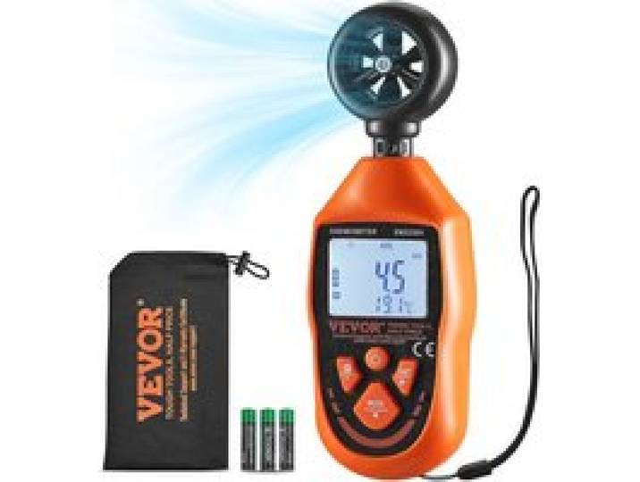 VEVOR Anémomètre Portable -10 ℃ à 45 ℃ Mesure Vitesse du Vent, Température du Vent, Flux d'Air, Refroidissement Éolien, Anémomètre Numérique avec Écran Rétroéclairé LED pour Voile Surf Drone Vol CVC
