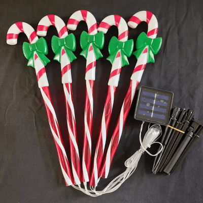 Uplift Curations Solar Christmas Candy Cane Pathway Lights 5 Pack Outdoor Yard & Lawn Decor with Ribbon