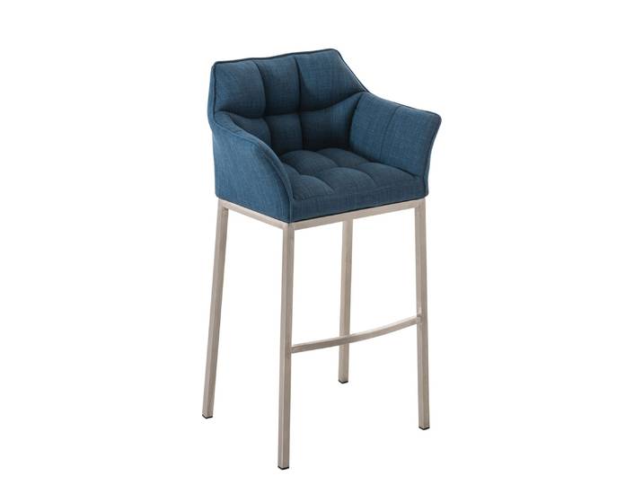 TPFLiving Barhocker Damaskus mit 4-Fuß Gestell Edelstahl Stoff - Blau