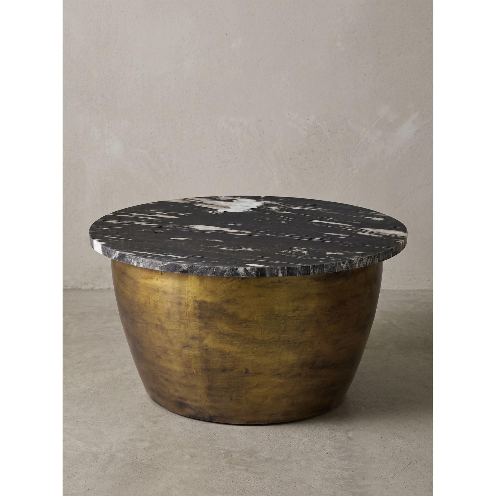 Couchtisch Marmor Schwarz-Gold Ø 60x34 cm - HAVEL Kadima Design