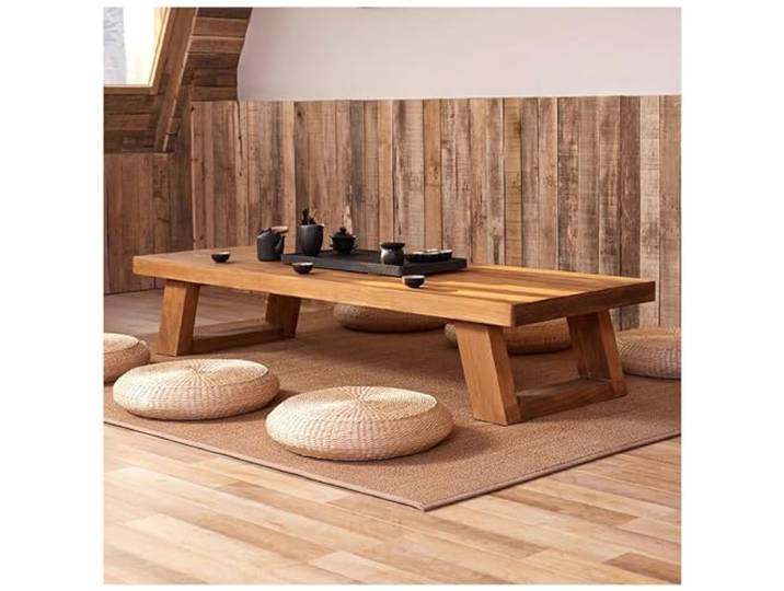PetterShop 55in japanischer Bodentisch, niedriger Altartisch für Meditation, Tatami Couchtisch, Kleiner Teetisch für Bodensitzen, für Esszimmer,Wohnzimmer (Color : Brown, S : 140x60x35cm)