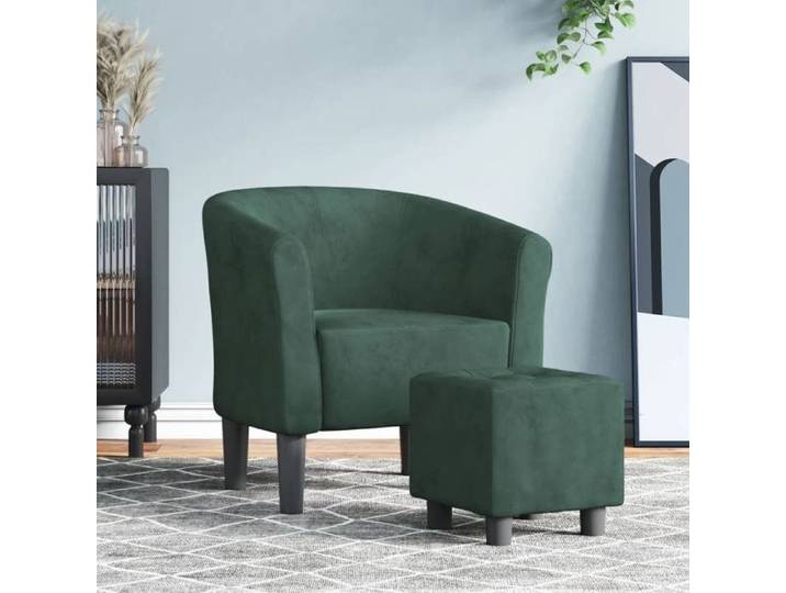 BONNIE®（Vert）Fauteuil somptueux/Chaise cabriolet avec lignes incurvées - repose-pied inclus vert foncé - velours - 1 place