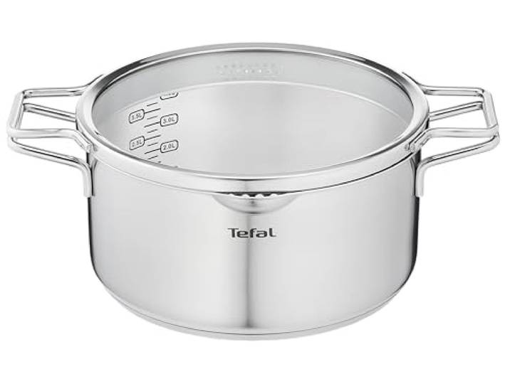 Tefal H85246 Nordica Kochtopf 24 cm mit Glasdeckel Doppelgriffe Edelstahl-Topf alle Herdarten induktionsgeeignet robuster Boden Edelstahl