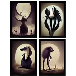 POSTER Set mit 4 Tier Braun im T Burton Goth Stil A3 Rahmenlos