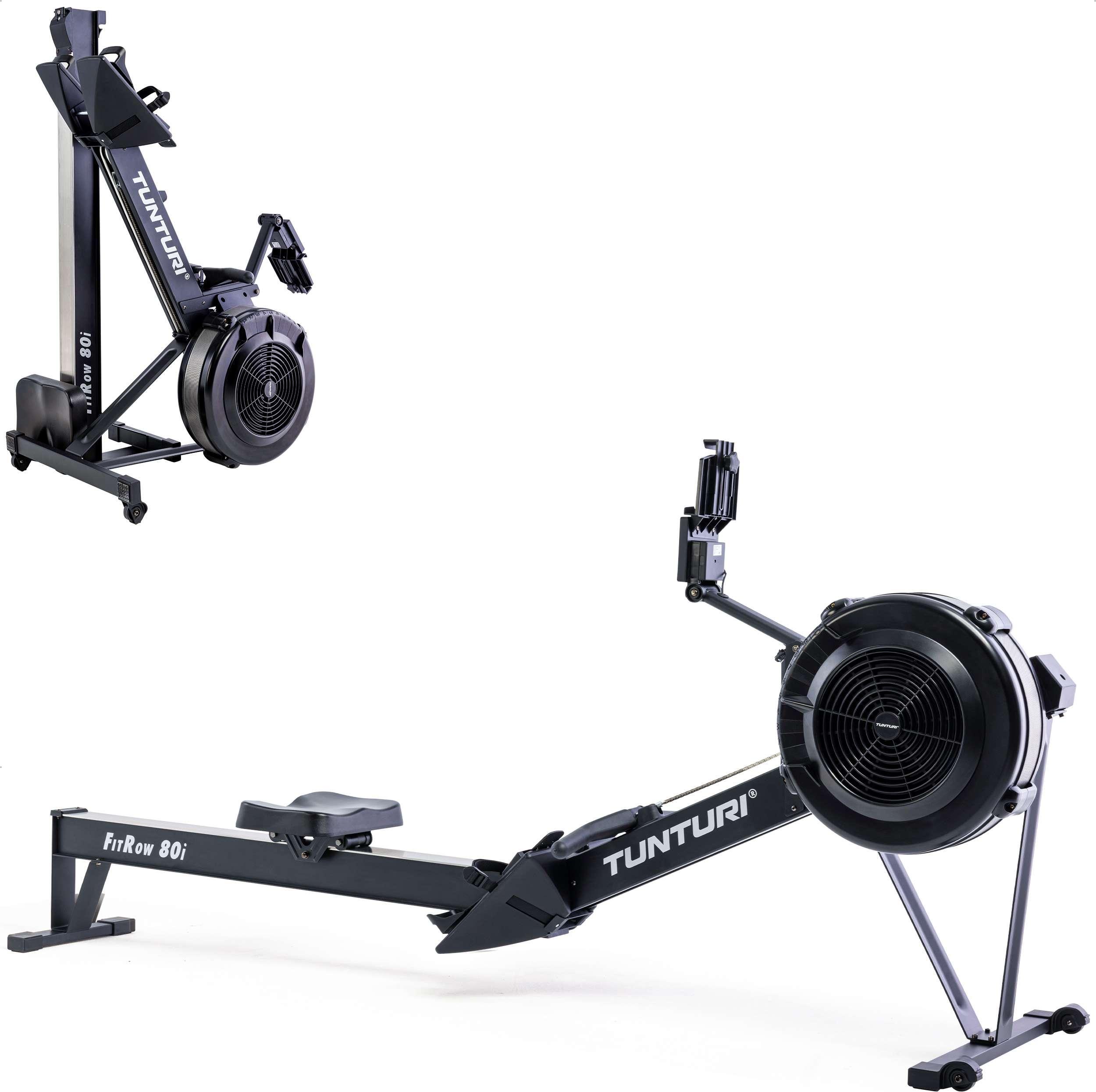 Tunturi Fitrow 80i Rudergerät - Rudergerät Fitness - Klappbares Rudergerät - 10 Widerstandsstufen - Luftwiderstand - Bluetooth