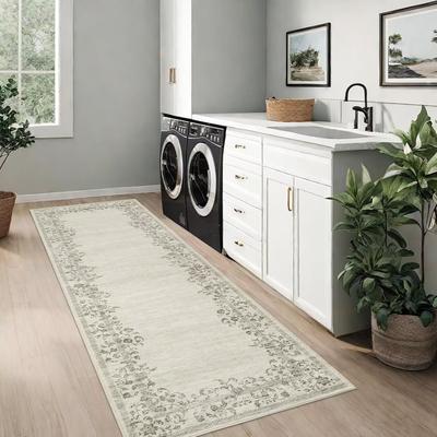 Garvee Modern Floral Herringbone Border Area Rug