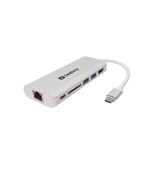 SANDBERG A/S Adapter USB-C Dock HDMI+LAN+SD+USB 61W Kabel Digital/Daten Digital/Display/Video Netzwerk HDMI USB (136-18)