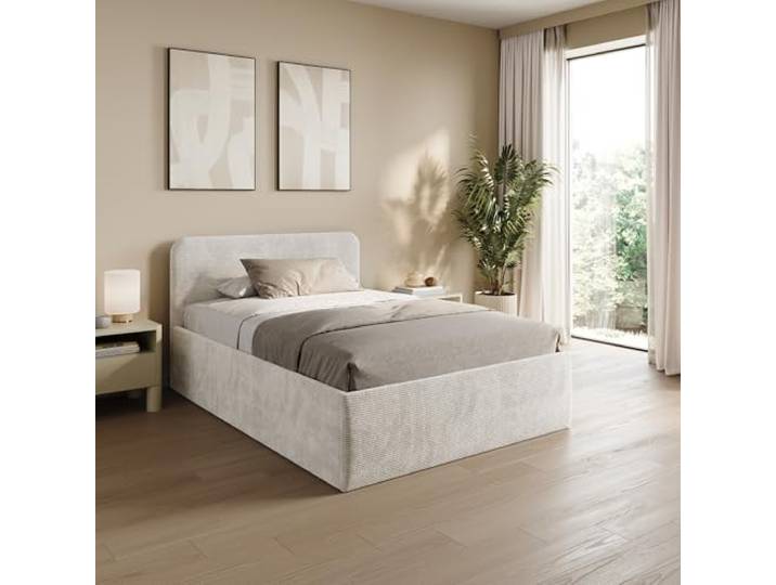 Home Collective Polsterbett 120x200 cm Doppelbett Bett mit verstellbarem Lattenrost & Stauraum, viele Größen verfügbar Kordstoff Hellbeige