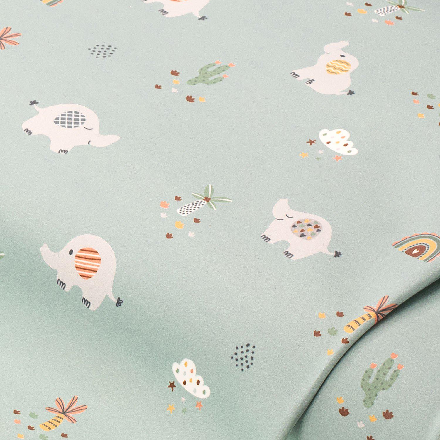Regenjackenstoff „Elefanten“, mint-color