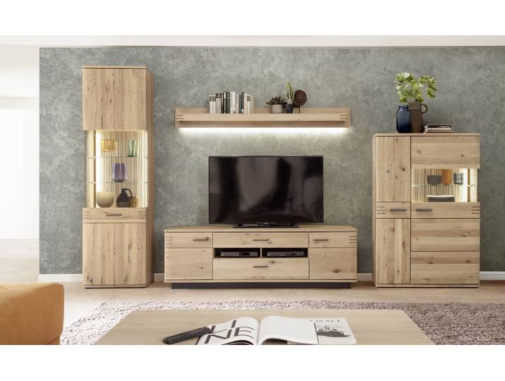 TV-Wohnwand Nr. 4 Eiche bianco teilmassiv 350 cm Sevilla