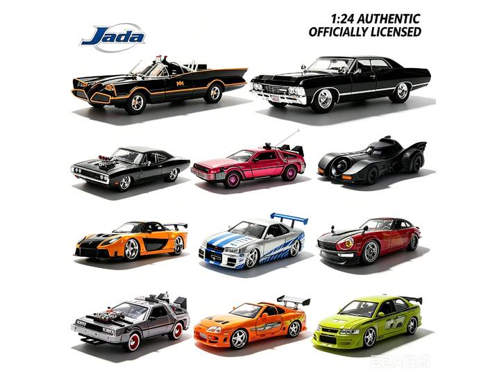 Collection de voitures miniatures JADA 1:24 – Véhicules sous licence officielle pour collectionneurs Fast & Furious, Batman, Retour vers le futur