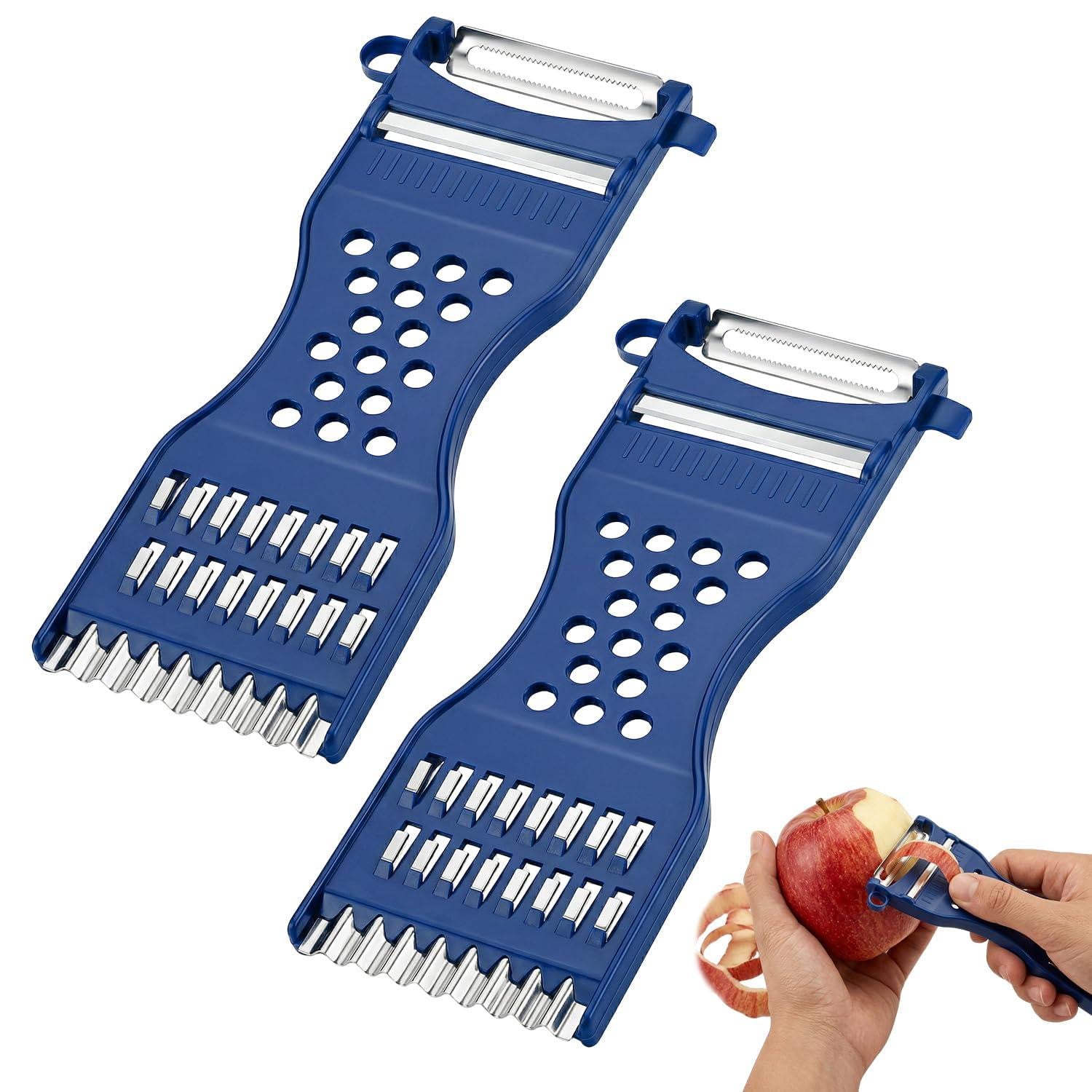 Dripio 6-in-1 groenteschiller met julienne-snijder, roestvrij staal, 2 stuks, blauw