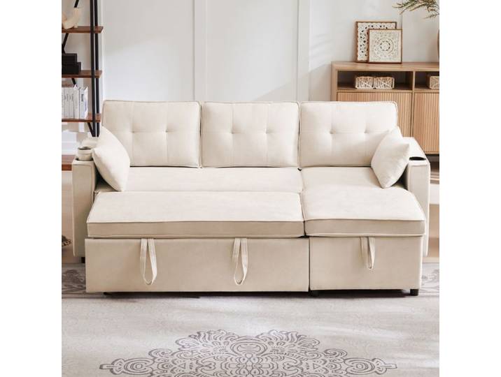 BEL Canapé Angle Salon Convertible Réversible Rangement Porte-Gobelet Meuble Rembourré