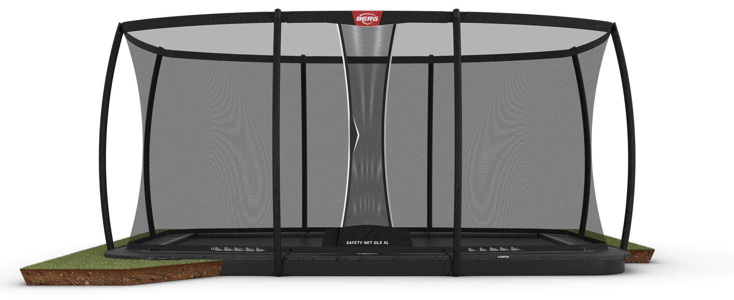 BERG Trampolin Rechteckig 500 cm Ultim Champion FlatGround Grey / grau + Safety Net DLX XL