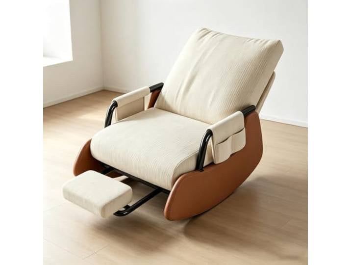 LCNDKF Relaxsessel mit Hocker mit Ausziehbarer Fußstütze Wohnzimmersessel mit harmonischer Wippfunktion und durchdachter Seitenaufbewahrung.