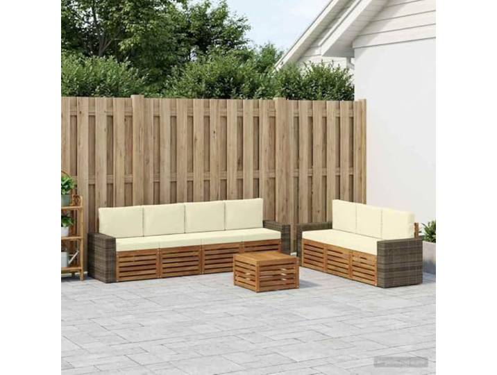 HFMDRMU Modulares Sofa Akazie Massivholz Outdoor Möbelset mit Kissen 8-teilig, langlebiges Akazienholz Sofagarnitur für Garten Terrasse, modernes Design mit Armlehnen und Rückenlehnen