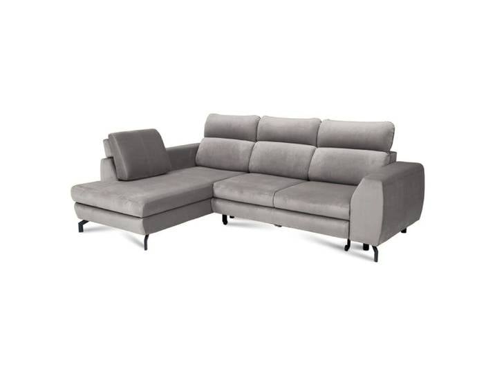 Canapé d'angle Gauche ANTE - 5 places - Convertible avec Coffre - Velours Doux Hydrofuge - Gris