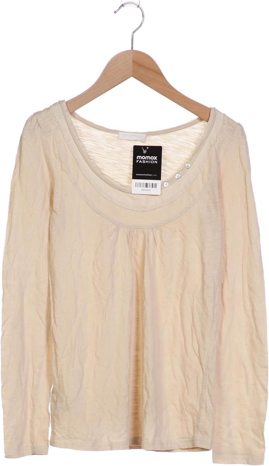 Promod Damen Langarmshirt, Beige, Gr. EU 34, Baumwolle - Second Hand