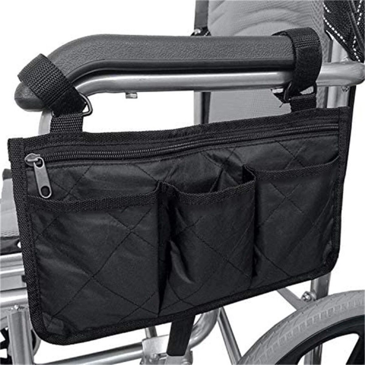 INF Outdoor-Rollstuhltasche und faltbare Gehwagen-Aufbewahrung — Freihändige Armlehnen- und Rückentasche, Polyester, Schwarz,