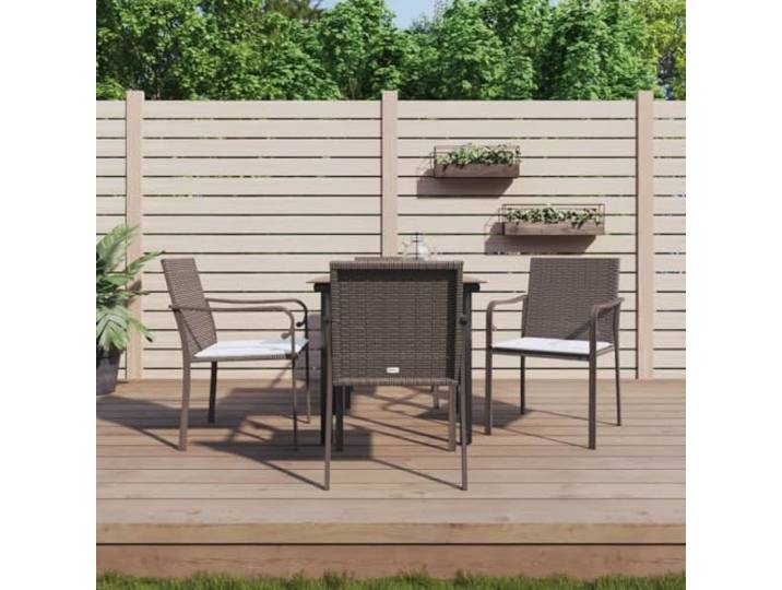 ZQQLVOO 5-TLG Garten-Essgruppe Poly Rattan Stahlrahmen Hartglas Tischplatte, Armlehnen Stuhl, Dick gepolstert Kissen, Wetterfest, 110 kg pro Sitzplatz