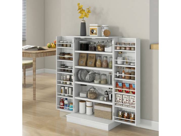 Meuble de cuisine - 60x30x104 cm - 2 portes - 5 étagères - 12 porte‑épices