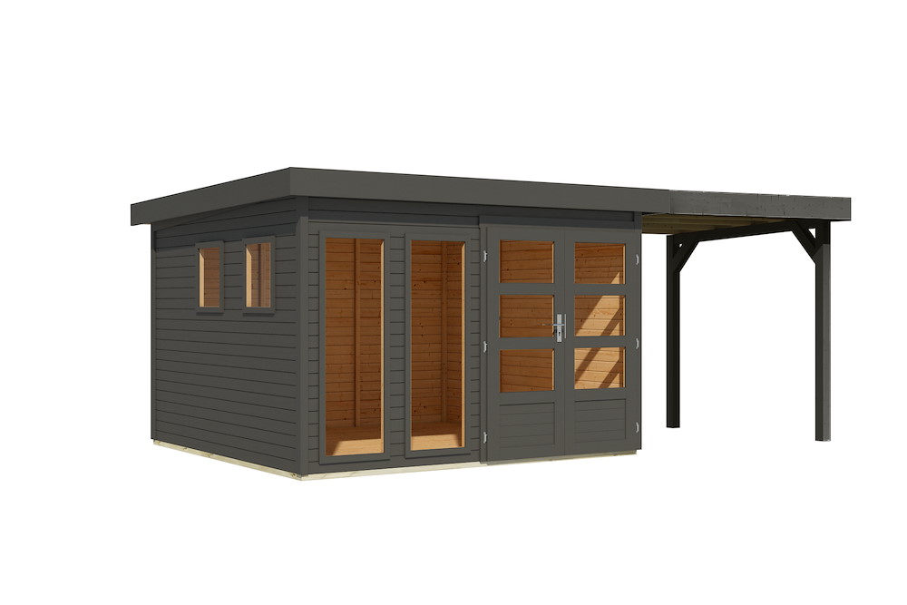 KARIBUHOLZT GH Lahar 6 302x306x216cm terragrau Anbaudach 2,40m 16988310