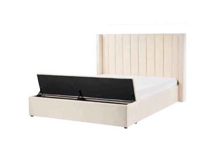 Lit avec banc de rangement Velours NOYERS 160 x 200 cm Blanc cassé