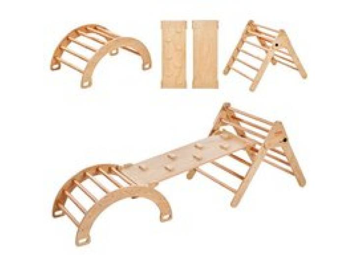 VEVOR Kit Triangle d'Escalade 5-en-1, Échelle d’Escalade pour Enfants en Bois Grande Taille, Aire de Jeux Intérieure Triangle avec Rampe et Arc, Jouets pour Tout-petits de 1 à 3 Ans， Maison