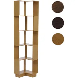 Eck-Bücherregal HWC-P53, Eckregal Standregal Wohnregal, 5 Ebenen MDF Melamin 175x40x40cm ~ Bambus-Optik