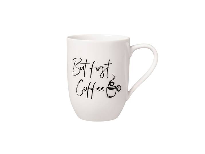 Becher VILLEROY & BOCH Becher mit Henkel 'But first Coffee' Statement 290 ml weiß , weiß, 1 tlg., Porzellan, Trinkgefäße, Becher