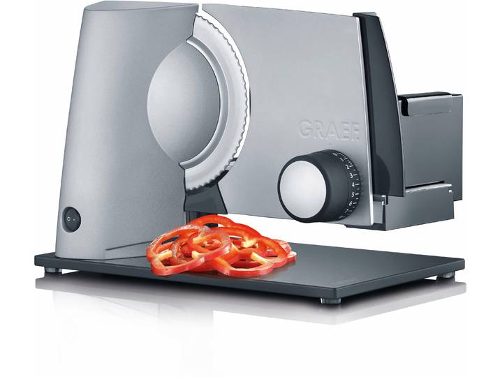 GRAEF Allesschneider SLICED KITCHEN SKS S32000 , silber, B:23,7cm H:25,2cm T:34,3cm, Allesschneider, Vollmetallgehäuse mit Glasbodenplatte