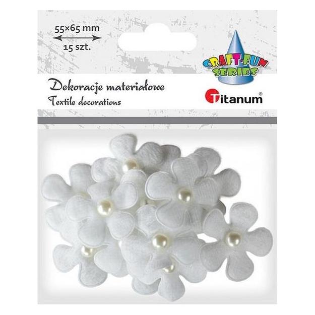 Titanum Stoffdekoration 3D-Blumen mit Perle, weiss, 15 Stück (40945706)