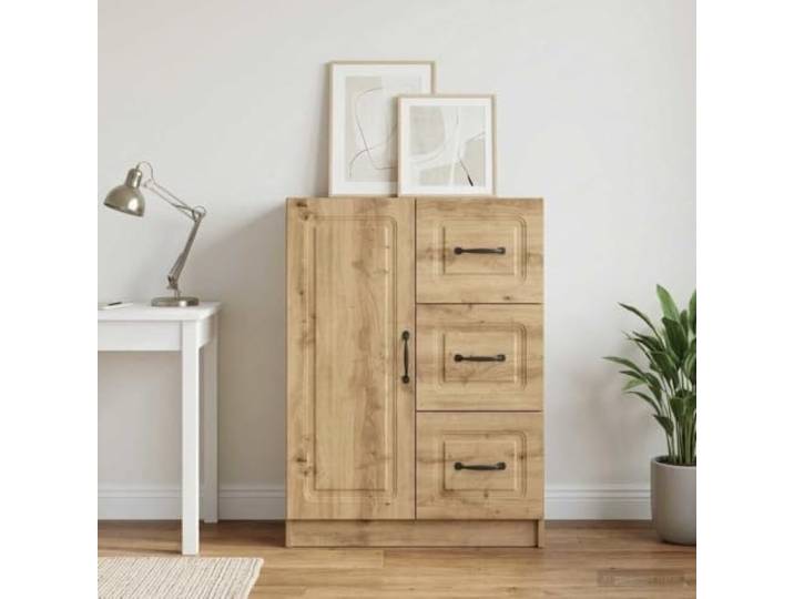 RJPLMFV Anrichte Eiche 66 cm Holz Drehbare Türen 90°, Schubladen, verstellbare Regale, Bogengriffe, einfache Reinigung