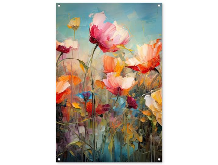OnlyWow Gartenposter - Blumen - Aquarell - Kunst - Botanisch - Natur - 80x120 cm, Orange, Kunststoff, Rechteckig, 80x120x0.2 cm, Bilder & Rahmen, Bilder, Wandbilder