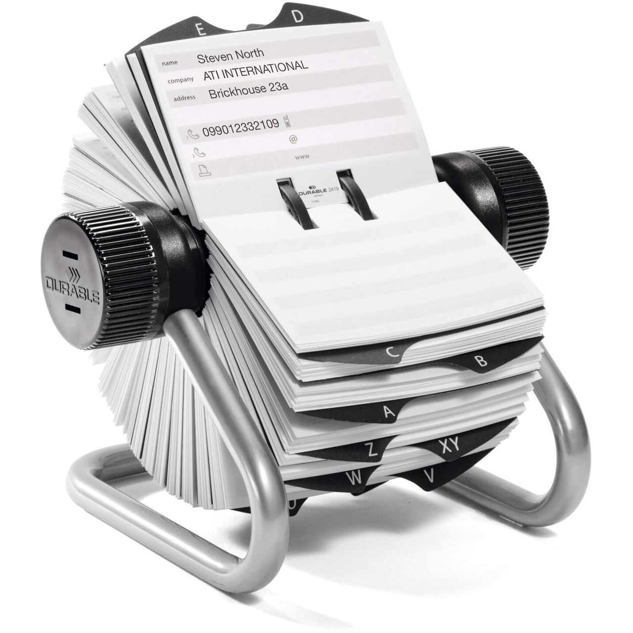 DURABLE Telefon-/Adress-Rollkartei Telindex silber, für 500 Adress,- Telefonkarten