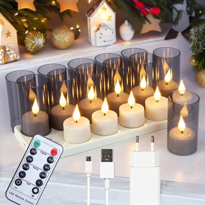 Uplifted Finds Rechargeable LED Flameless Candle Set With Timer Remote And Black Votive Cups For Indoor Home Decor 12pcs With Cups