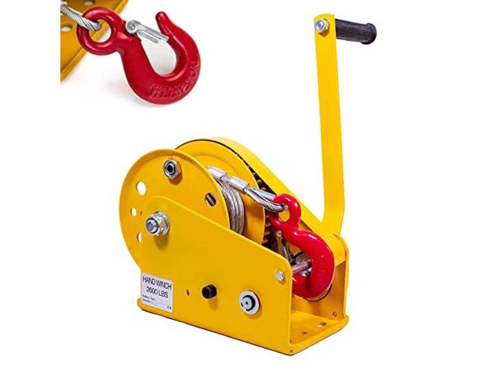Handseilwinde Forst Klein, Seilwinde Hand mit Bremse, Handseilwinde Anhänger mit Haken, Tragbar Winde mit Drahtseil für Caravan Marine Truck(Color:2600lb,Size:30m)