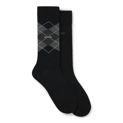 Socken BOSS "2P RS Argyle CC", Damen, Gr. 43-46, schwarz (schwarz 001), Baumwollmischung, Rautenmuster, unifarben, elastisch, Socken Socken, mit BOSS Schriftzug