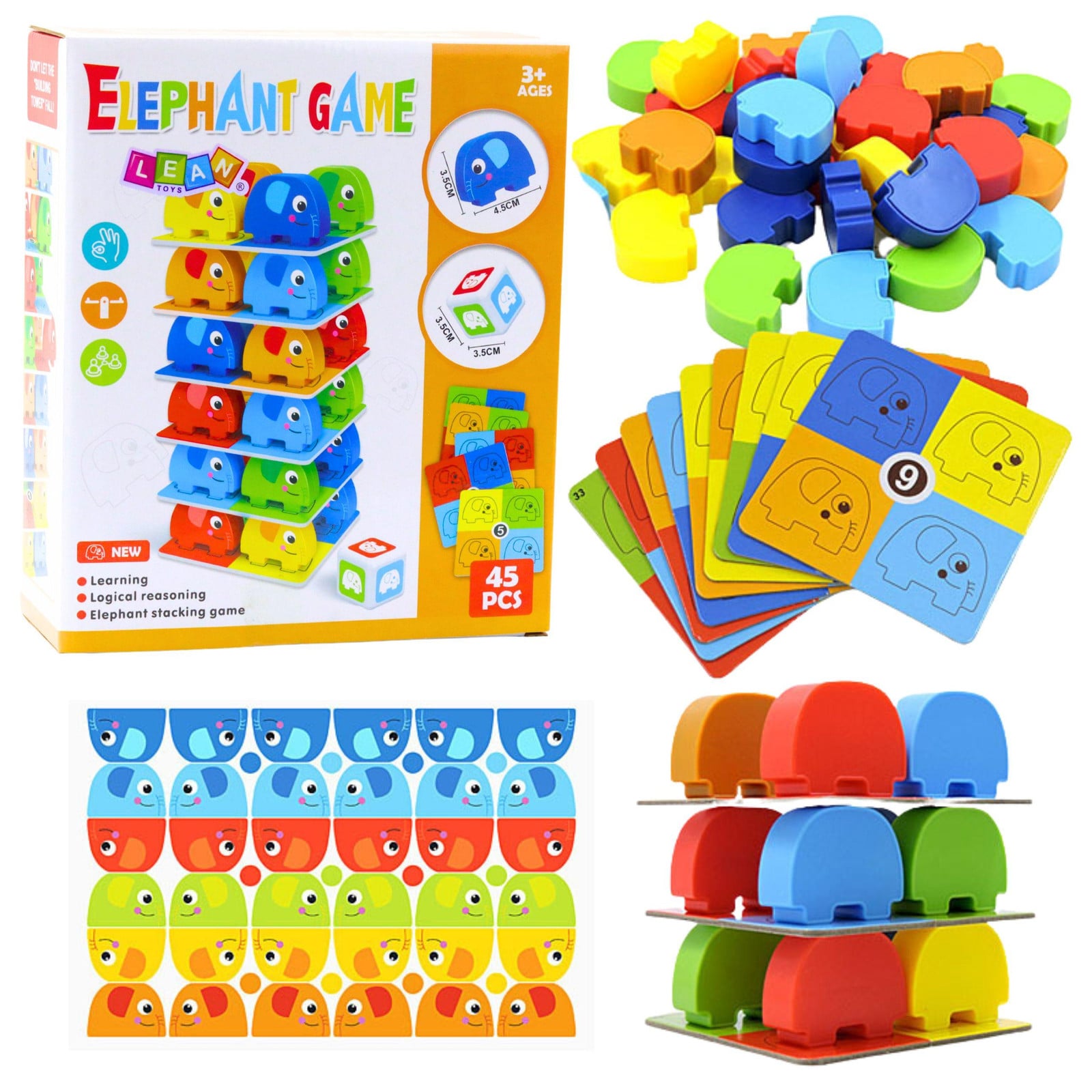 Lean Toys Familie Arcadespel Olifanttoren Stapelbaar met 45 stuks