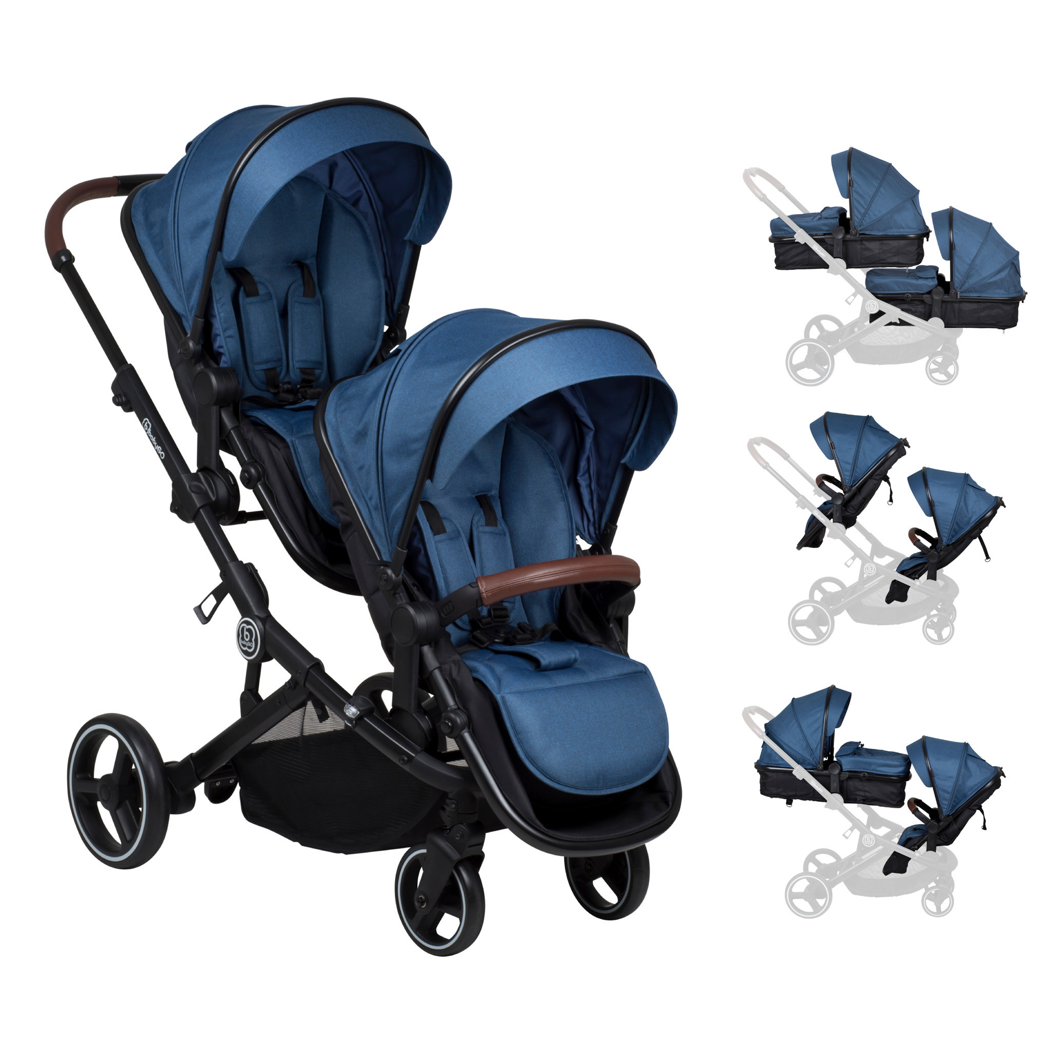 BabyGo Zwillingskinderwagen Twinner, blau