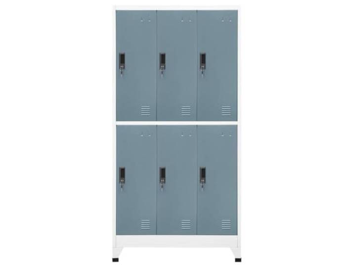 Schrank aus Stahl, hell- und dunkelgrau, 90 x 45 x 180 cm, mit 6 Schlössern Robuster Stahl, 6 Fächer mit Haken, Lufteinlässe, Namensschild, 2 Türschlüssel, Kapazität 150 kg