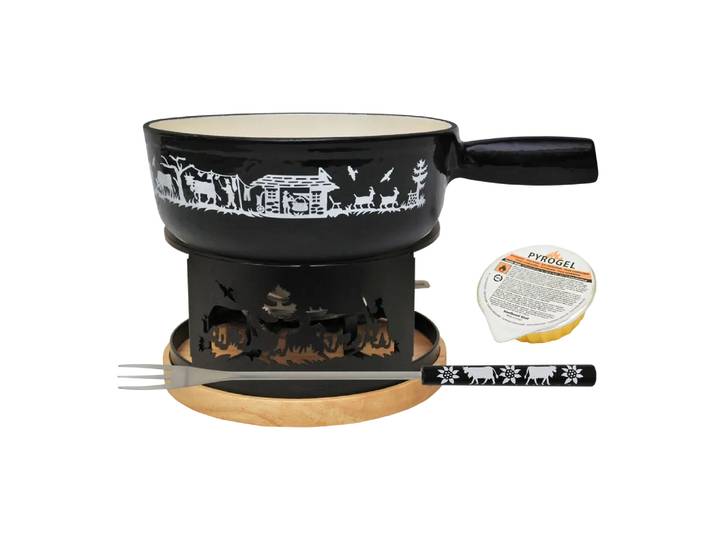 Fondue-Set Alpes, Heidi Cheese Line, weiss/schwarz, Gusseisen