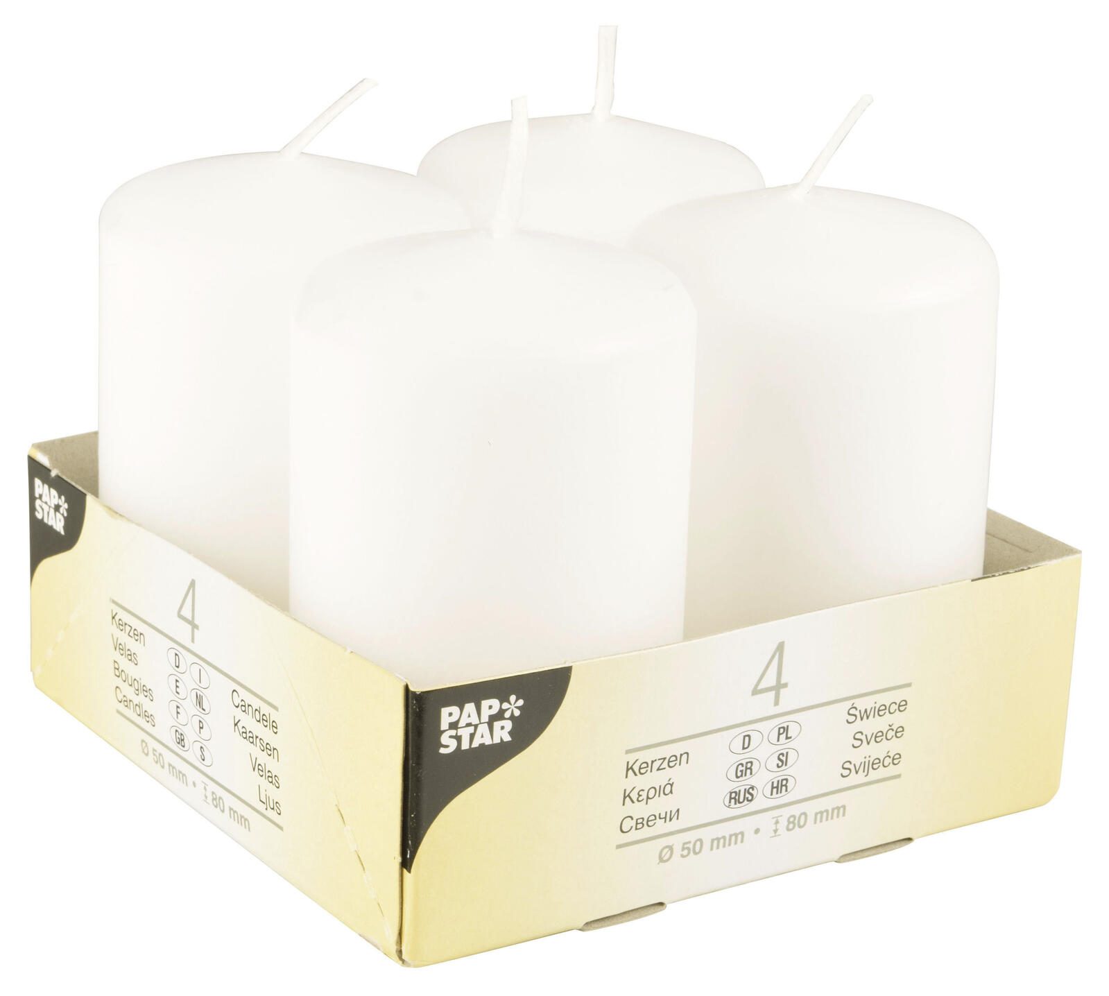 STARPAK PAPSTAR Stumpenkerzen 8 cm weiß 10483
