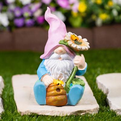Northlight "LED Solar Lighted Sunflower Gnome Outdoor Garden Statue - 8.5"""