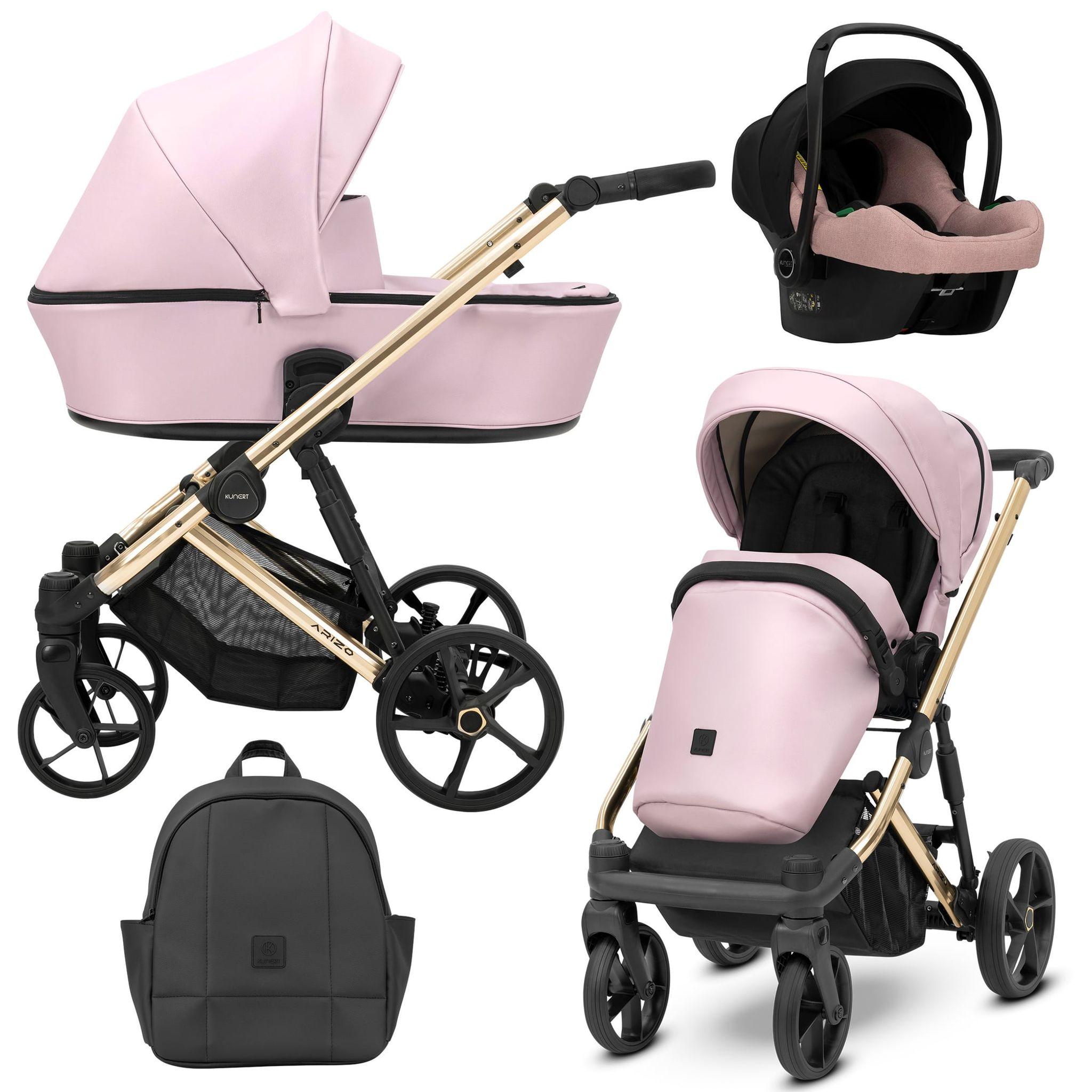 Kinderwagen Kunert Arizo Premium 3in1 - goldene Rahmenfarbe - Farbe: Baby Pink Eco