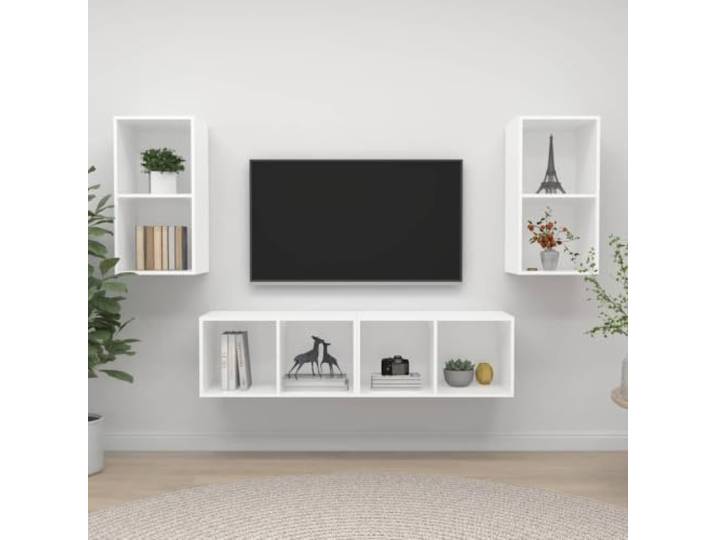 HEFZGDB TV-Wandschränke 4 STK. Weiß Holzwerkstoff mit Stauraum für Aufbewahrung, vertikal oder horizontal montierbar, HiFi-Schrank mit Fächern, praktische Ergänzung für Zuhause,