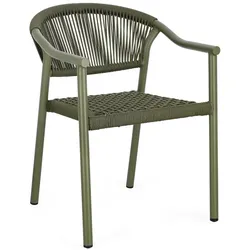 4er-Set Gartenstuhl Canaris - Aluminium Olivgrün, Polyrattan Grün, mit Armlehnen, stapelbar