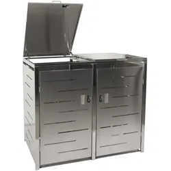 2er-Mülltonnenverkleidung MCW-E83, Mülltonnenbox Mülltonnenabdeckung, erweiterbar 117x131x80cm ~ Edelstahl 48kg
