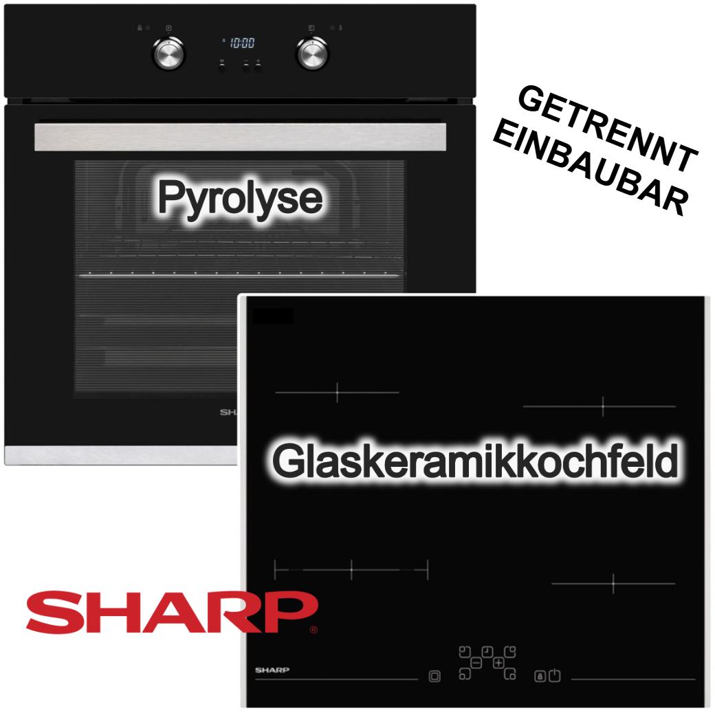 Sharp Backofen SET Pyrolyse und Glaskeramikkochfeld 4fach verglast TouchControl 60 cm