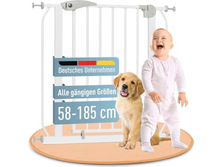 IB STYLE Treppenschutzgitter für Babys Berrin 150-160 cm - Türschutzgitter, Hundeabsperrgitter aus Metall, Einfache Montage, Ohne Bohren, Weiß